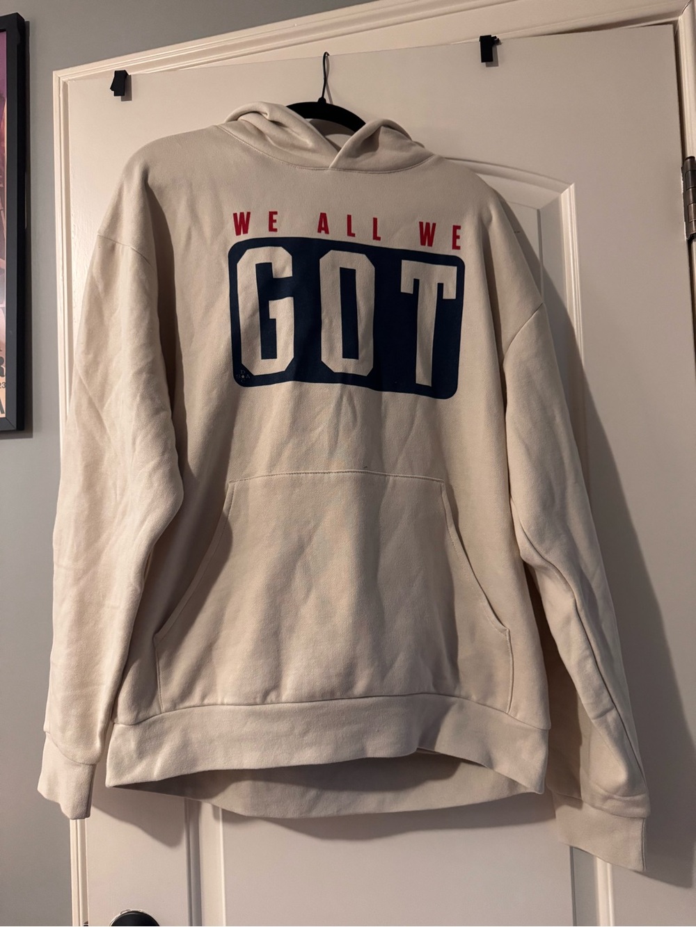New England patriots Cream Hoodie Sweatshirt with 'we all we got we all we need'